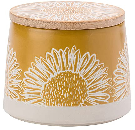 Yellow Kitchen Canister with Bamboo Lid|Ceramic Storage Jar | Kitchen Storage Jar, Ceramic Canister, Bamboo Lid, Pantry Storage, Countertop Organiser, Food Storage Container