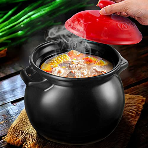 SHALOLY Ollas de Barro para cocinar Sopa Sopera, cacerolas saludables con Tapas Vitrocerámica para Horno Antiadherente Horno/Gas/Estufas Olla de Cocina,Black-3.5L (Black 6L)