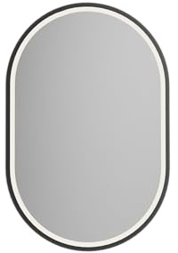 BERNSTEIN® LED Badspiegel 8144 2.0 oval Leichtmetallrahmen in Schwarz Wandmontage Warm-/Kaltlichteinstellung Spiegel mit Sandbestrahlten Rand Spiegelheizung Aluminiumrahmen 40 x 60 cm