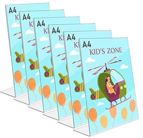 6 Stück A4 Acryl Tischaufsteller: Transparente Doppelseitige Schilderhalter, Robust & Leicht zu Reinigen, Für Büro, Restaurant, Café (21 x 29,7 cm)