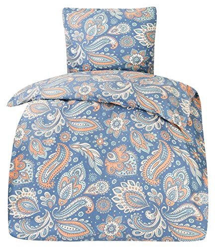 Moon Juego de ropa de cama de franela fina, 135 x 200 + 80 x 80 cm, con cremallera, color azul y verde