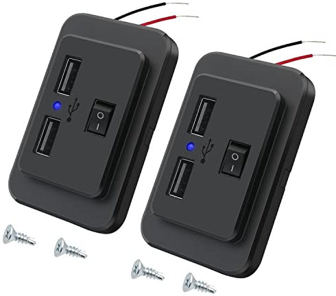Hoembpn 2Pcs Toma de Cargador de Coche 4.8A Dual USB con Interruptor, 12V/24V Panel de Enchufes USB Carga Rápida Adaptador con LED para Automóviles Barcos Camiones RVs Autocaravana Carritos de Golf