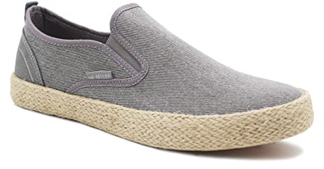 Dr Keller Mens Canvas Slip On Denim Lightweight Casual Pumps Woven Rope Sole Boat Shoes Flat Deck Shoes
