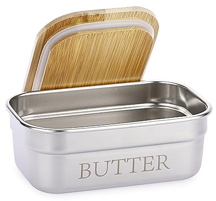 SUMNACON Stainless Steel Butter Holder Container with Lid, Countertop Butter Dish Keeper Holds 1 West Coast Butter, Household Kitchen Butter Keeper for Refrigerator, Dishwasher Safe (15*9.6*6cm)