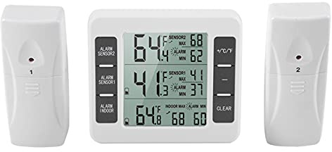 Trådlös Digital Frystermometer Kylskåpstermometer Temperatursensor med 2PCS-sensor 24 Timmar Min Maximal Temperaturregistrering med Ljudlarm Inomhus Utomhus