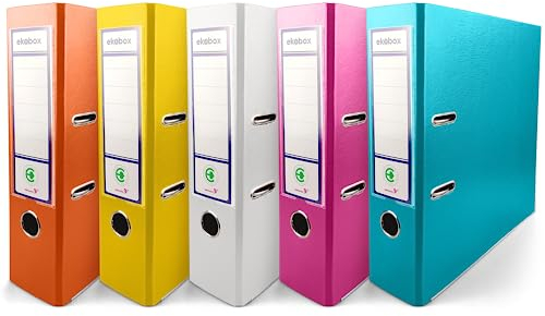 Netuno 5x Akten-Ordner 5 Farben orange gelb weiß rosa türkis DIN A4 2-Ring-Mechanik Ringorder 8cm Kunststoff Ordner breit Büroordner Plastikordner Briefordner Ringmappe breiter Aktenordner 5er pack