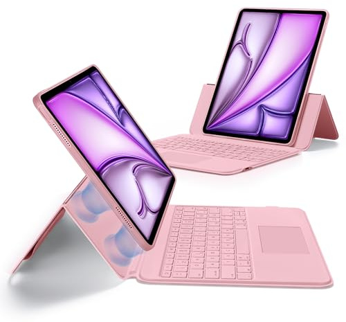 ESR für iPad Air 13 Zoll (M3/M2, 2025/2024) Tastatur Hülle mit Trackpad, Magnetisch Abnehmbare Tastatur mit Hintergrundbeleuchteten Tasten, Hoch-/Querformat, Rosa