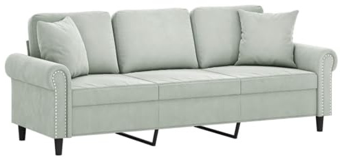 vidaXL Sofa 3 Sitzer, Couch mit Zierkissen, Liegesofa für Wohnzimmer, Polstersofa Sessel Relaxsofa Loungesofa Relaxcouch, Hellgrau Samt