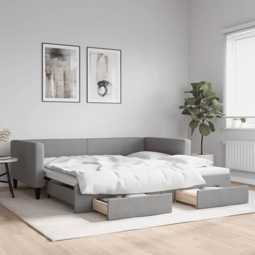 CKioict Palettenbett Modernes Bettgestell Jugendbett Tagesbett Ausziehbar mit Schubladen Hellgrau 100x200 cm StoffGeeignet für Gästezimmer, B&Bs, Schlafzimmer
