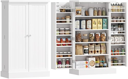 HOMCOM Buffet Cuisine Rangement Armoire Cuisine 12 étagères de Porte Planches réglables 60 x 30 x 104 cm pour Salon, Salle à Manger en Bois Blanc