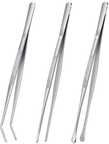 3 Stück Kitchen Kochpinzette,Kochpinzette und Gebogene Pinzette,Hohe Qualität Küchenpinzette,Professionelle Küchenwerkzeuge aus Edelstahl zum Grillen, Plattieren und Servieren