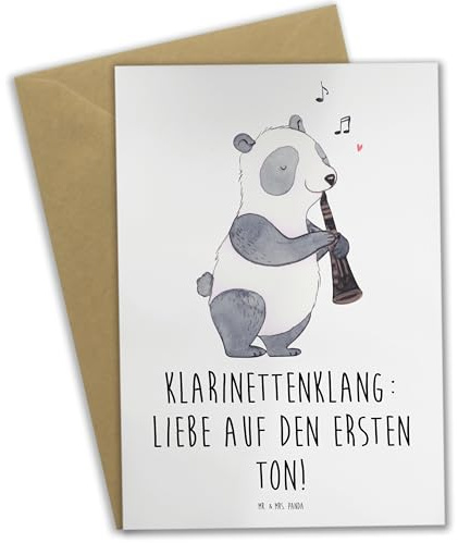 Mr. & Mrs. Panda Grußkarte Klarinette Liebe - Geschenk, Holzblasinstrument, Musikgeschenke, Musiker, Klarinettenspieler, Musik, Instrument, Musikliebhaber, Ensemble, weihnachtskarten, osterkarte
