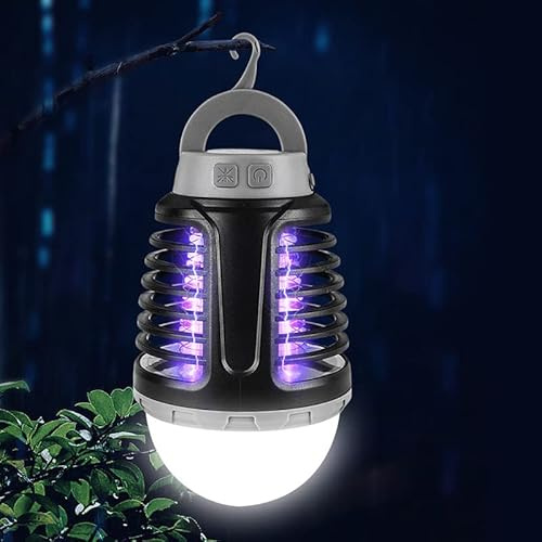 Elektrischer Insektenvernichter 3-In-1 UV Licht Mückenkiller Solar Campinglampe IP6 Wasserdicht tragbar Mückenvernichter Zeltlampe USB Wiederaufladbar für Innen Schlafzimmer Aussen Gärten (schwarz-)