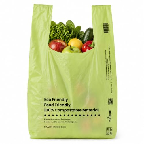 50 youkind Strong Vest Carrier Bags with Handles 20L Green Shopping Bags for Groceries, Takeaway & Retail Stores, Standard Retail Carrier Bag Size (30 x 60cm)