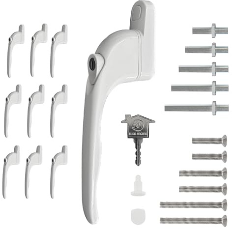 Home Secure™ Universal UPVC Window Handles 10 Pack – Inline Espag, Lockable, Multi-Spindle Replacement Handles for Double Glazing Windows – White