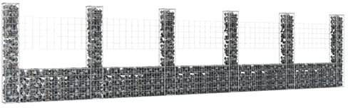 Iiaky U-shape Gabion Basket with 6 Posts Iron 620x20x150 cm,Retaining Stone Basket Fence Panel Cage Barrier Spiral Planter Retaining Wall Galvanised
