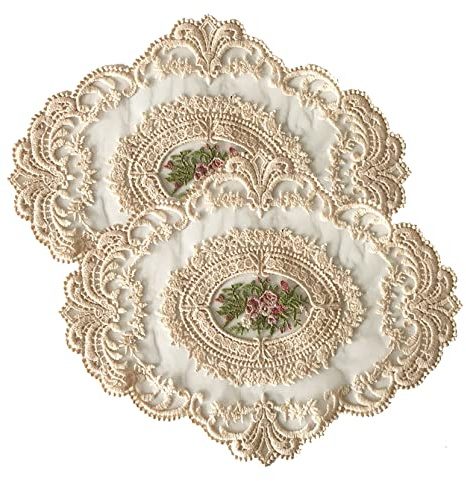 Tovaglietta in Pizzo Retrò Francese Ricamato per Tavolo All'uncinetto - Centrini per Tazza, Vaso Tappetino per la Decorazione della Casa 29 x 36 cm 2 Pezzi per Uso Domestico