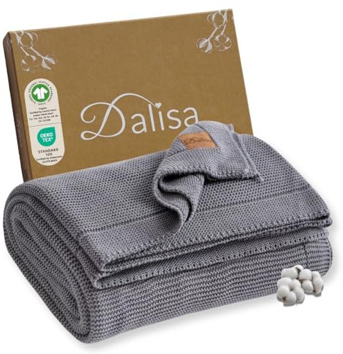 Dalisa 100% Bio-Baumwolldecke GOTS-Zertifiziert, gemütliche Tagesdecke, weicher Bettüberwurf, Atmungsaktiv, perfekt für Couch, Bett und Heimdekoration, Waschmachinengeeignet (Anthrazit, 150x200 cm)
