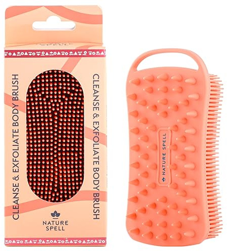 Nature Spell Silicone Body Scrubber, Dual-Sided Exfoliator & Cleansing Brush, Waterproof & Easy to Clean