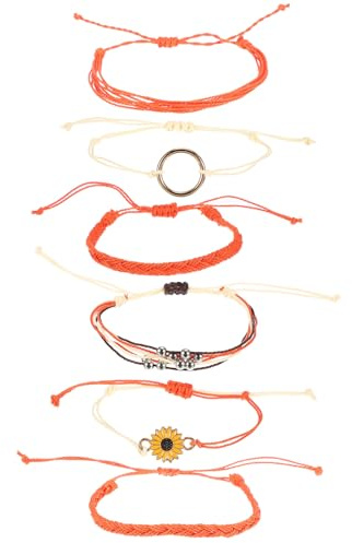 PATIKIL Pulseras de Hilo de Girasol, Paquete de 6 Pulseras Ajustables Hechas a Mano, Impermeables, de Cuerda Trenzada para Decoración, Regalo para Amigos y Parejas, Naranja