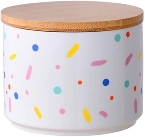 HEYDGBBZ Le bol de sucre en céramique, Sucrier en céramique, pot d'assaisonnement, pot de rangement imprimé avec couvercle en bois