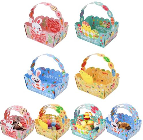Eowppue Cestini di Pasqua di Carta, Cesto Regalo per Uovo di Pasqua, Cesti Pasquali Kit Completo - Carta Regalo Pasqua con Paglia per Cestini Pasquali, 16 Pezzi, Adatto per Adulti