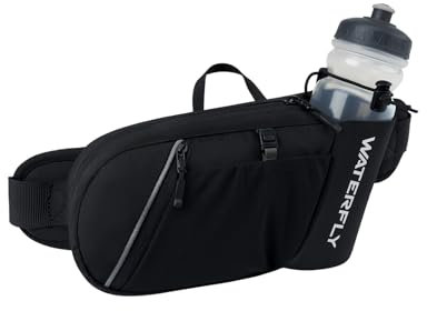 Waterfly Bum Bag Waist Packs: Fanny Pack with Water Bottle Holder Running Pouch Ultra Light Runner Belt for Hiking Camping Climbing Travel Cycling and Dog Walking, Black
