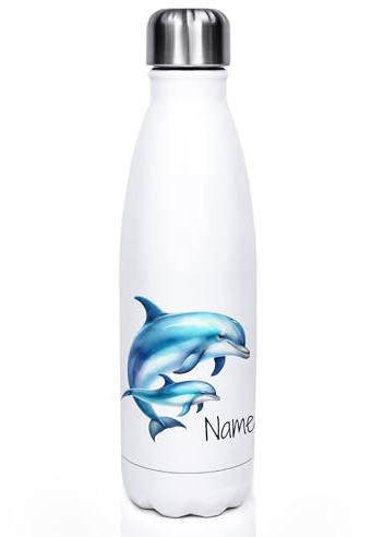 GRAZDesign Thermo Trinkflasche mit Namen personalisiert maritim Zwei Delfine Motiv Thermoflasche 500ml