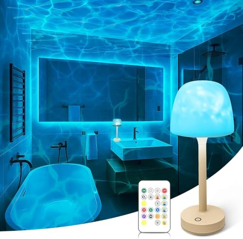 BomKra Wasserwellen Lampe, LED Ocean Sternenhimmel Projektor, 16 RGB Farben Luxocean Lampe mit Fernbedienung, Lumena Lamps für Kinder Schlafzimmer Badezimmer Deko (2 in 1 Ocean Lamp)