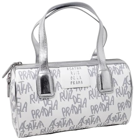 Agatha Ruiz de la Prada Bolso Bowling plateado print marca asas metalizadas