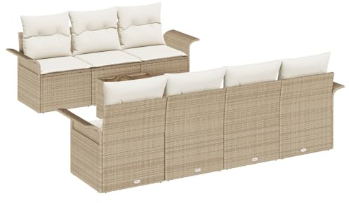 vidaXL 8-delat trädgårdsoffas med kuddar beige poly rattan