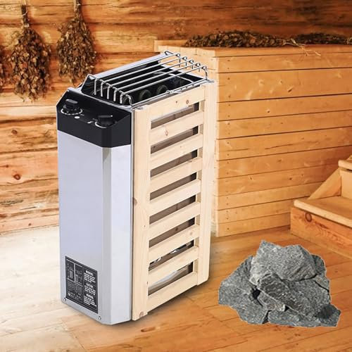 hKjPlvf Stufa per Sauna elettrica, Stufa per Sauna in Acciaio Inox con Controllo Interno, Timer: 0-180 Min, Temperatura: 0-110°C, per Bagno Turco, Spa, Hotel E Casa (per 2-13 M³),3.6KW