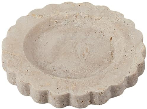 CREATCABIN Vassoio in Marmo Smerlato Vassoio in Travertino Naturale Piatto Rotondo Fatto A Mano in Pietra Marmo Piatto Decorativo Tazza Gioielli Portasapone caffè Lavabo Bagno Studio Cucina 14.3cm