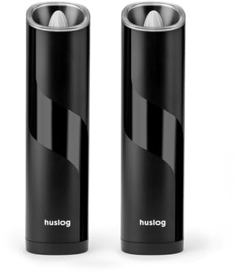 Huslog Set Macina Sale e Pepe Elettrico Gravity, a Batteria, Macinatura Automatica, Grossolanità Regolabile, Uso con una Mano, Modalità Risparmio Energetico, Macinaspezie Cucina, Nero