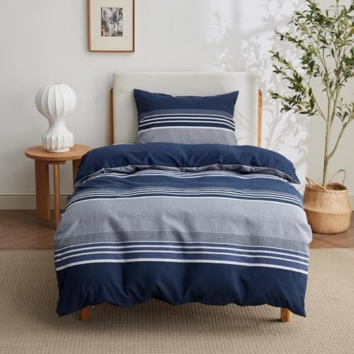 BEDSURE Bettwäsche 135x200 2teilig Bettbezug - Bettwäsche-Sets Blau 135 x 200 cm mit 2 Kissenbezüge 50x75 cm, ÖKO-TEX Wendebettwäsche Bedding Blau Gestreift Muster mit Reißverschluss