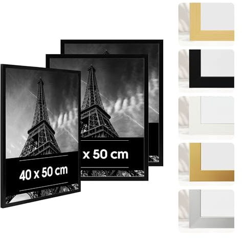Estancia 3 Stück Schwarze Bilderrahmen aus Kunststoff, 40 x 50 cm – 3er-Pack 40x50 cm Rahmen mit Bruchsicherem Acrylglas – Moderner Fotorahmen für Wände, Tische, Zertifikate, Poster und Schlafzimmer