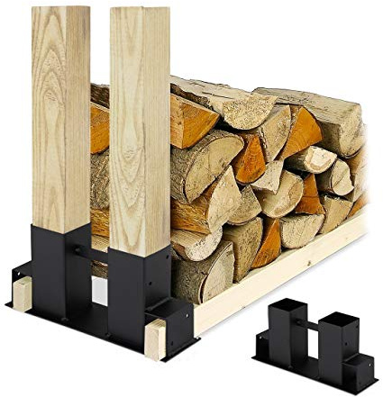 Relaxdays Holzstapelhilfe 2er Set, DIY Holzunterstand für Kanthölzer, Holzaufbewahrung, beschichteter Stahl, schwarz