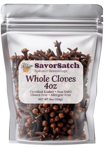SavorSatch Whole Cloves – 4 oz Resealable Pouch | Premium Hand-Picked Spice for Baking, Cooking & Beverages | Aromatic & Flavorful | Great for Clove Tea, Pomander Balls & Potpourri | All-Natural, Non-GMO, Kosher, Vegan, Gluten-Free