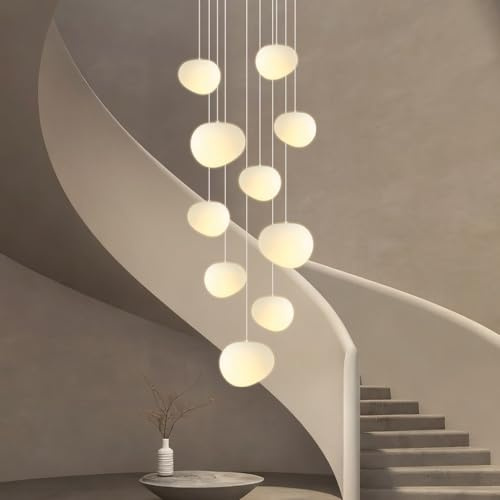 CNMKLM Moderne Pendelleuchte Cremefarbener Minimalismus Hängelampe Kieselstein-Design Lange Hängeleuchte Für Hohe Decken E27 Kronleuchter-Pendellampe Für Treppenhaus Eingangsbereich Foyer(10 heads)