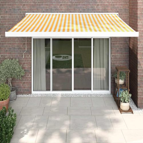 Einziehbare Markise Gelb und Weiß 3,5x2,5 m aus Stoff und Aluminium, UV-beständige Gelenkarmmarkise mit Motor für Wandmontage, Terrassenschutz und Sonnenschutz