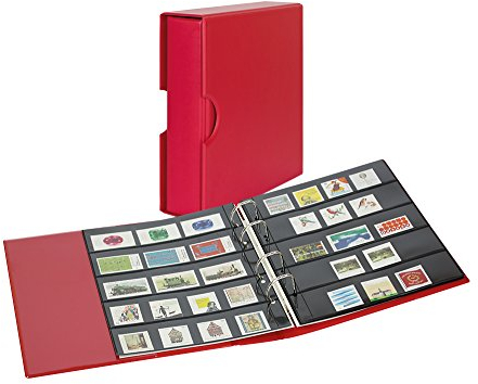 LINDNER Das Original PUBLICA M Color Briefmarken-Einsteckalbum mit 10 beidseitig bestückbaren Folien-Einsteckblättern in Zwei Ausführungen-Berry (rot) - mit passender Schutzkassette