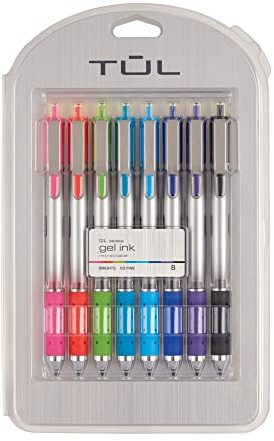 TUL Retractable Gel Pens, Bullet Point, 0.5 mm, Gray Barrel, Assorted Bright Ink Colors, Pack Of 8