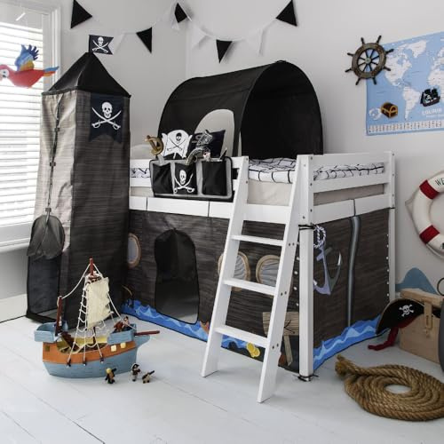Noa and Nani Moro Cabin Bed Midsleeper with Pirate Hideaway Package in Classic White