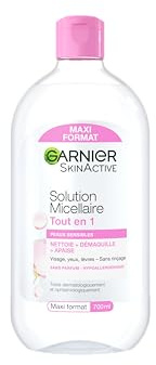 GARNIER Skin Active - Solution Micellaire Tout En 1 - Nettoie, Démaquille, Apaise - Micelles Et Glycérine Végétale - Sans Parfum - Vegan & Cruelty Free - Visage, Yeux, Lèvres - Peau Sensible - 700 ml