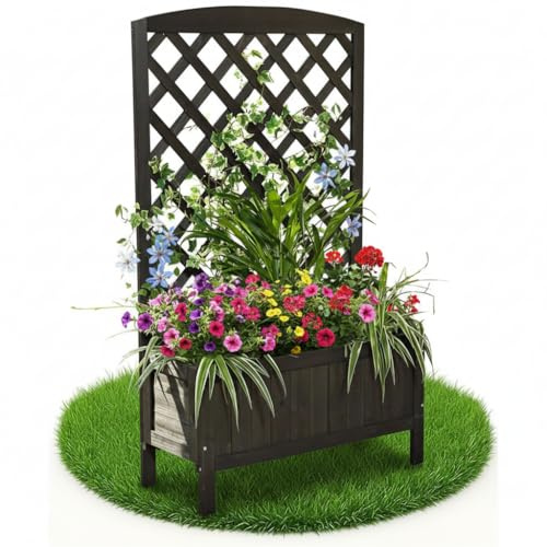 Melko Pflanzkasten mit Rankgitter Rankhilfe Holz 72x30x120 cm Sichtschutz | imprägniert und lackierbar, großes Pflanzvolumen, für Efeu und Clematis, Blumenkasten für Balkon und Terrasse