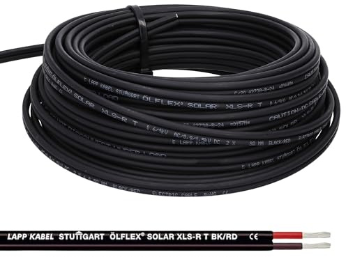LappKabel 20m Cavo Solare ÖLFLEX XLS-R T 2x2,5mm² - Filo Rosso e Nero | Cavo fotovoltaico doppio per esterno, resistente a UV e ozono, ideale per cablaggio moduli solari e inverter, nero