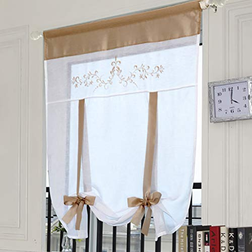 SIMPVALE Hellbraun Raffrollo Vorhang, 100x140cm (BxH), 1 Stück | Raffinierten Floralen Bestickt Voile Vorhänge, Transparente Gardinen für Schlafzimmer Badezimmer Wohnzimmer Küche