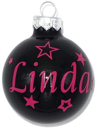 Fadensalat Weihnachtskugel mit Name aus Glas 6cm Wunschtext Schwarz Glänzend Personalisiert Christbaumkugel