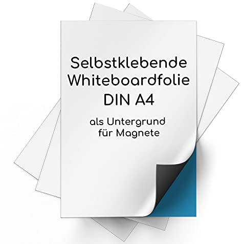 Magstick set di 3 fogli di ferrofilm per lavagna bianca autoadesivi | DIN A4 | flessibili, cancellabili | superficie adesiva per magneti | bianco | mag089