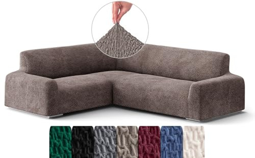 Menotti Corner Sofa Cover - Corner Couch Cover Magic Corner Slipcover Soft Fabric Slipcovers 1-piece Form Fit Stretch Furniture Protector Slipcover Made in Italy Velvet Choco